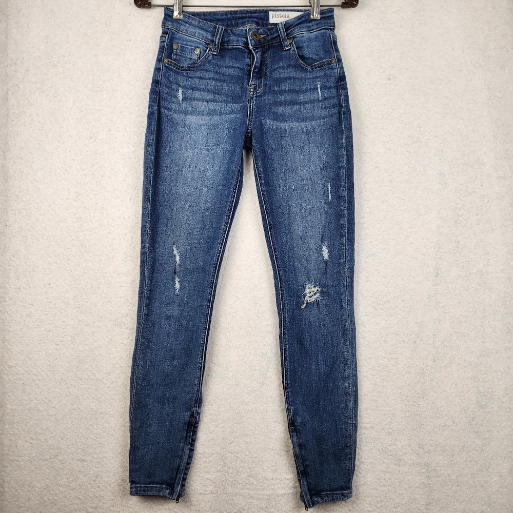 Pistola Womens Size 26 US 2 Blue Distressed Ankle Zip Low Rise Skinny Jeans